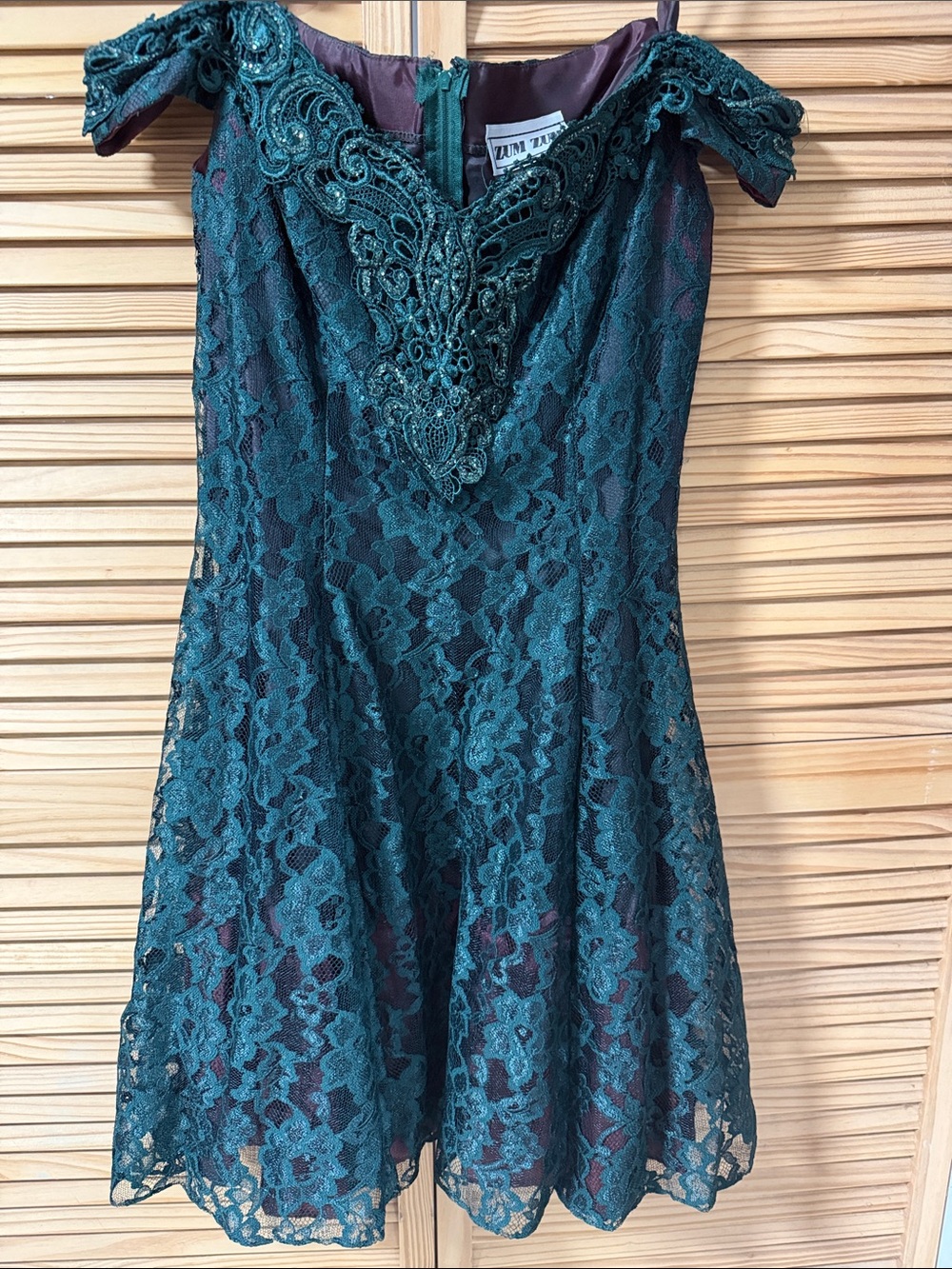 Vintage Zum  Zum by Niki Livas Teal Lace Off-Shoulder Mini Dress GORGEOUS!!